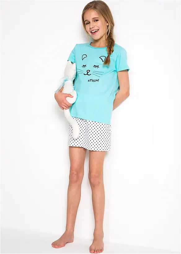 Shorty aus reiner Bio-Baumwolle (2-tlg. Set) in blau von vorne (Totalaufnahme) - bonprix