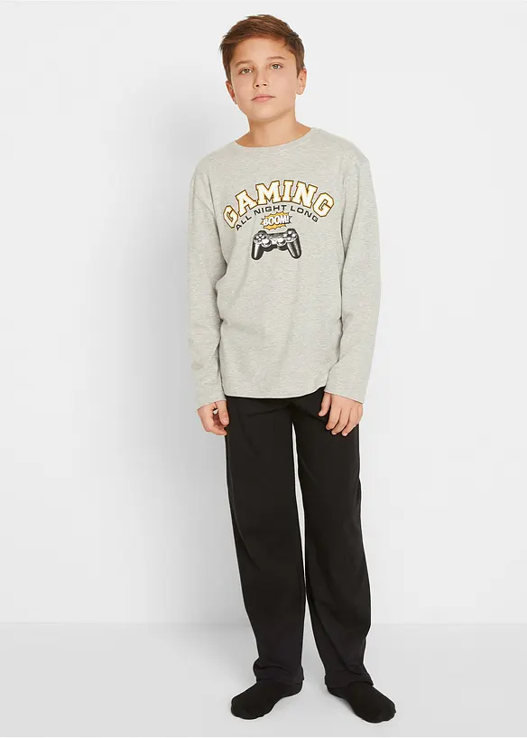 Pyjama mit weicher Baumwolle in grau von vorne (Totalaufnahme) - bonprix