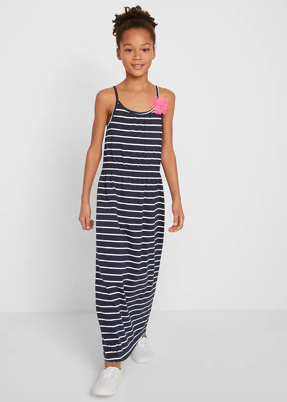 Mädchen Maxikleid mit Blume in blau von vorne (Totalaufnahme) - bonprix