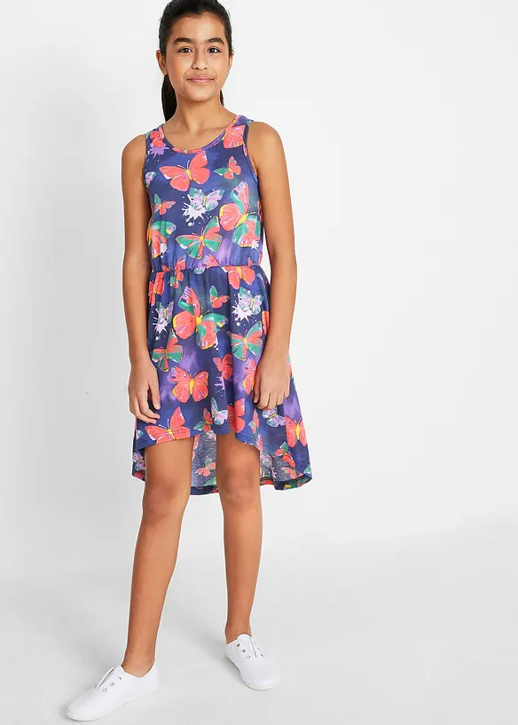 Vokuhila Jerseykleid in blau von vorne (Totalaufnahme) - bonprix