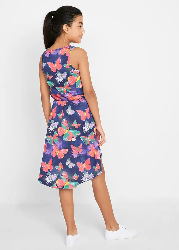 Vokuhila Jerseykleid in blau von hinten (Totalaufnahme) - bonprix