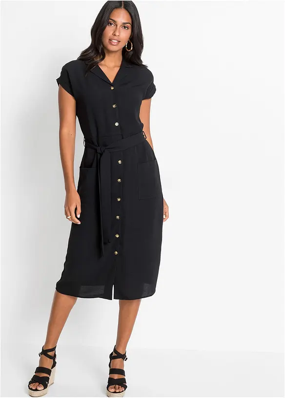 Blusenkleid mit Bindeband in schwarz von vorne (Totalaufnahme) - bonprix Blusenkleid mit Bindeband in schwarz von vorne (Totalaufnahme) - bonprix