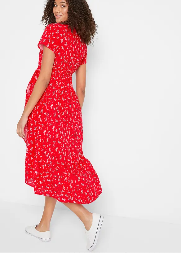 2-in-1 Umstands- und Stillkleid aus Viskose- Crepe in rot von hinten (Totalaufnahme) - bonprix