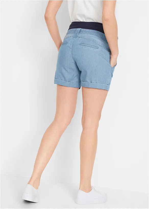 Leichte Umstandshorts mit Lyocell und Leinen in blau von hinten - bonprix