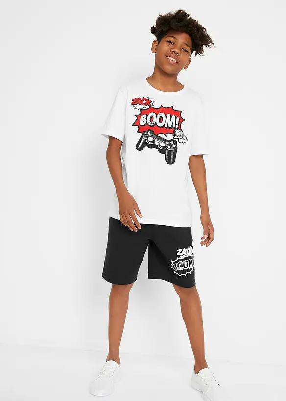 T-Shirt und Jersey-Bermuda (2-tlg. Set) in weiß von vorne (Totalaufnahme) - bonprix