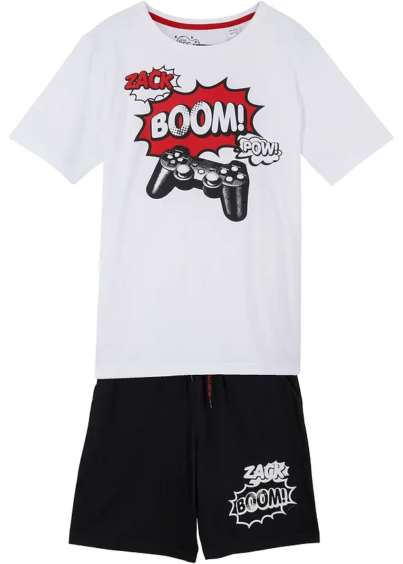 T-Shirt und Jersey-Bermuda (2-tlg. Set) in weiß von vorne - bonprix