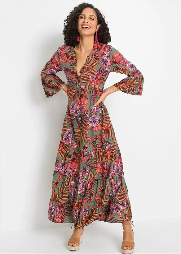 Maxikleid aus fließender Viskose in grün von vorne (Totalaufnahme) - bonprix