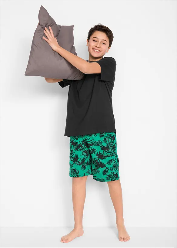 Shorty aus reiner Baumwolle (2-tlg. Set) in schwarz von vorne (Totalaufnahme) - bonprix