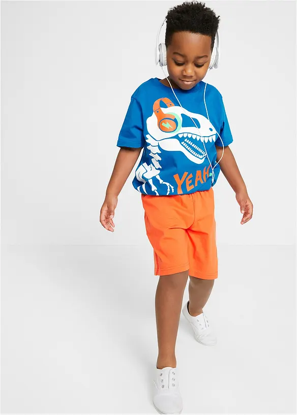 Shorty aus reiner Baumwolle (2-tlg. Set) in blau von vorne (Totalaufnahme) - bonprix