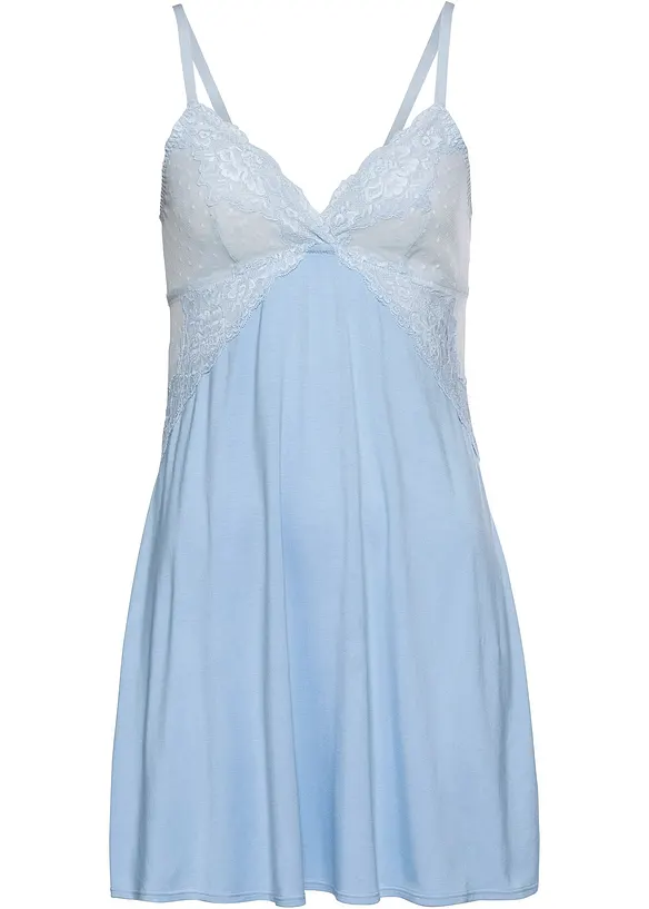 Negligé aus Viskose in blau von vorne - bonprix