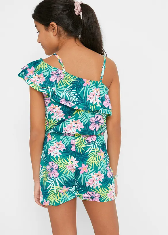 One-Shoulder-Jumpsuit aus reiner Bio-Baumwolle in grün von hinten (Totalaufnahme) - bonprix