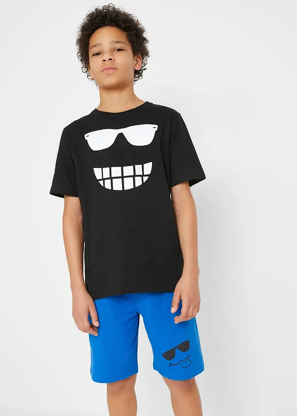 T-Shirt und Jersey-Bermuda (2-tlg.Set) aus reiner Bio-Baumwolle in schwarz von vorne (Totalaufnahme) - bonprix