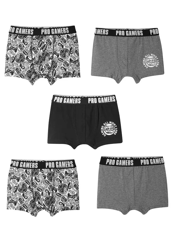 Boxershorts mit weicher Baumwolle (5er-Pack) in schwarz von vorne - bonprix