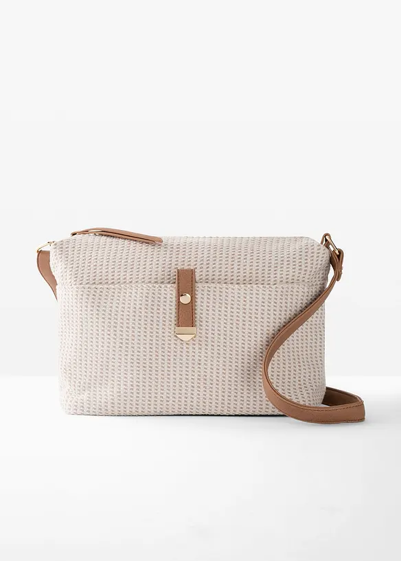 Stoffumhängetasche mit Detail in beige von vorne - bonprix