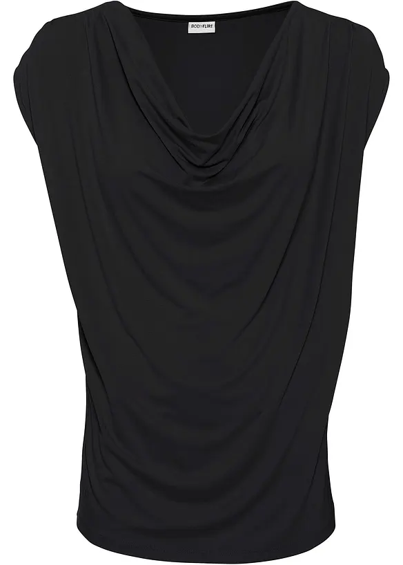 Wasserfall-Shirt in schwarz von vorne - bonprix