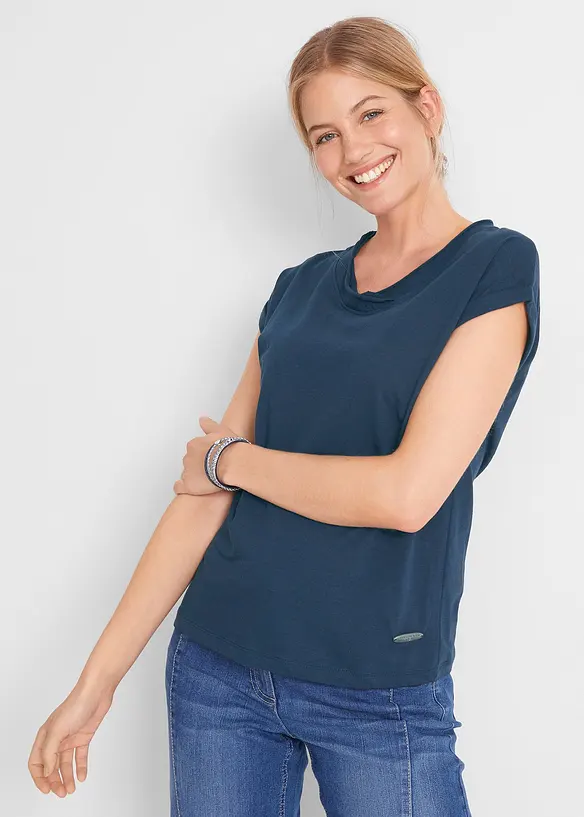 Baumwoll-Shirt mit Flügelärmeln in blau von vorne (im Anschnitt) - bonprix