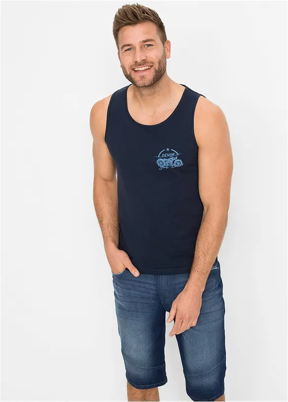 Tanktop (3er Pack) in blau von vorne (im Anschnitt) - bonprix