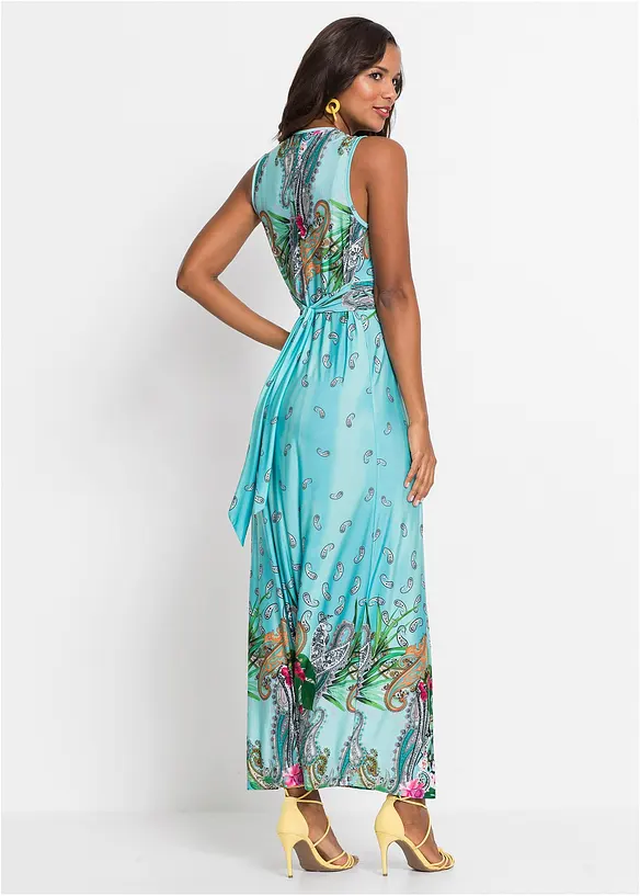 Maxikleid mit dekorativem Knotendetail in blau von hinten (Totalaufnahme) - bonprix