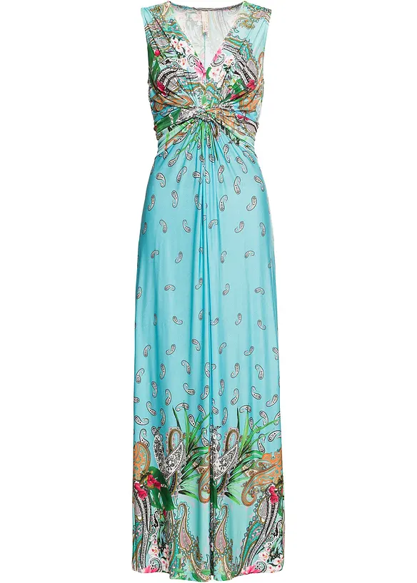 Maxikleid mit dekorativem Knotendetail in blau von vorne - bonprix