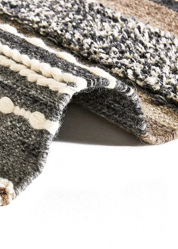 Kelim-Teppich mit Hoch-Tiefstruktur in grau (Detailaufnahme) - bonprix