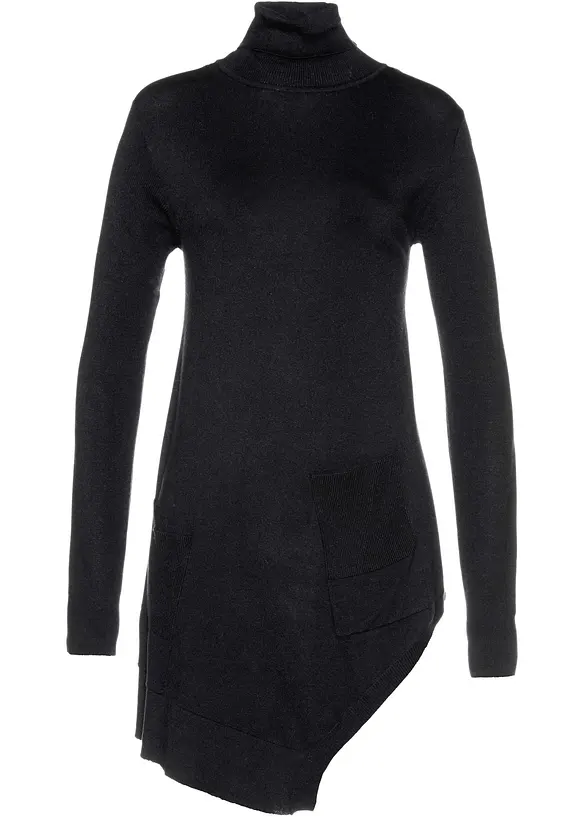 Long-Pullover aus Viskose-Mischung in schwarz von vorne - bonprix