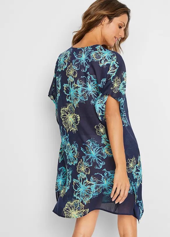 Transparente Strandtunika mit V-Ausschnitt in blau von hinten (Totalaufnahme) - bonprix Transparente Strandtunika mit V-Ausschnitt in blau von hinten (Totalaufnahme) - bonprix