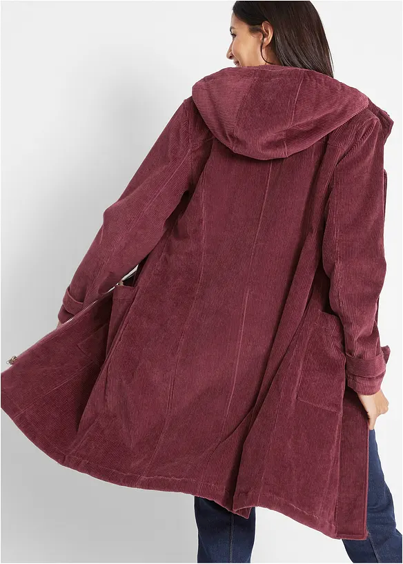 Gefütterter Cord-Dufflecoat in rot von hinten (Totalaufnahme) - bonprix
