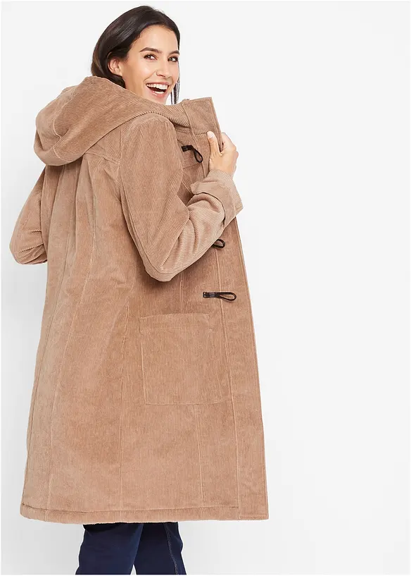 Gefütterter Cord-Dufflecoat in braun von hinten (Totalaufnahme) - bonprix