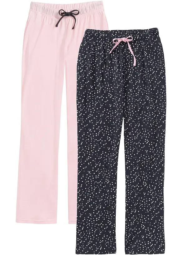 Lange Pyjamahose aus reiner Bio-Baumwolle (2er Pack) in blau von vorne - bonprix