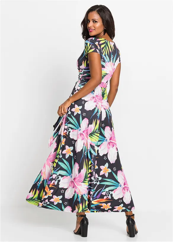 Maxikleid in Wickeloptik in schwarz von hinten (Totalaufnahme) - bonprix Maxikleid in Wickeloptik in schwarz von hinten (Totalaufnahme) - bonprix