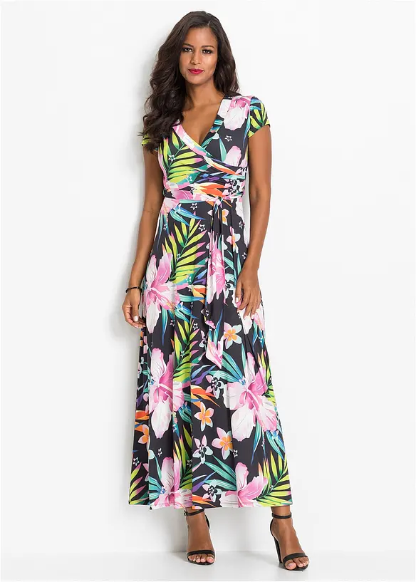 Maxikleid in Wickeloptik in schwarz von vorne (Totalaufnahme) - bonprix Maxikleid in Wickeloptik in schwarz von vorne (Totalaufnahme) - bonprix