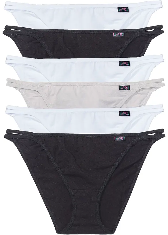 Tanga Slip mit weicher Bio-Baumwolle (6er Pack) in schwarz von vorne - bonprix