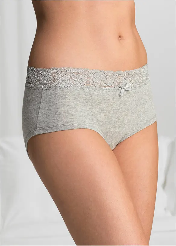 Maxipanty mit weicher Bio-Baumwolle und Spitze (4er Pack) in grau von vorne - bonprix