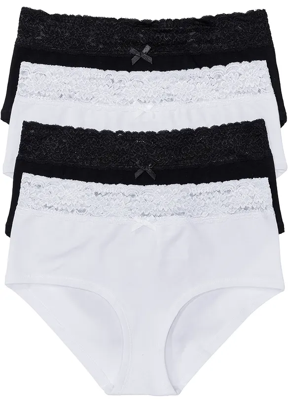 Maxipanty mit weicher Bio-Baumwolle und Spitze (4er Pack) in schwarz von vorne - bonprix