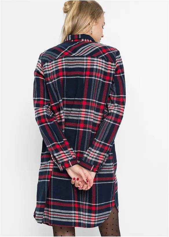 Hemdblusenkleid aus reiner Baumwolle in blau von hinten (Totalaufnahme) - bonprix