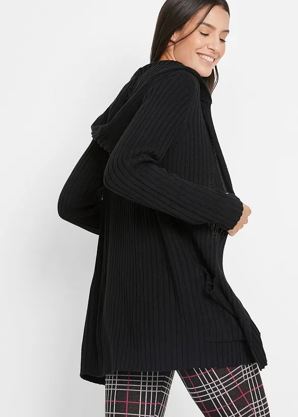 Strickjacke mit Kapuze in schwarz von hinten (im Anschnitt) - bonprix