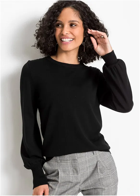Pullover mit Ballon-Ärmel in schwarz von vorne (im Anschnitt) - bonprix