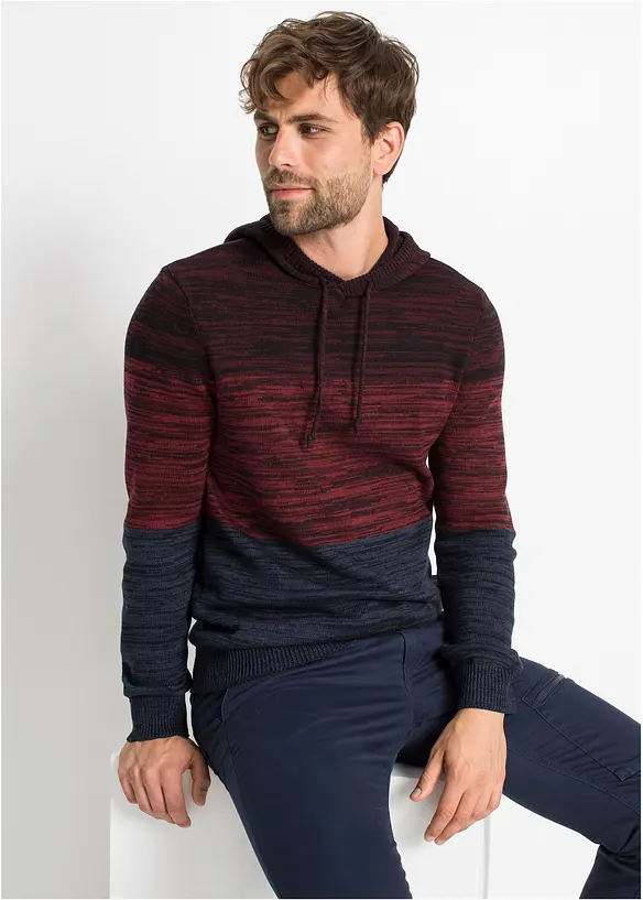 Feinstrick-Kapuzenpullover in Regular Fit in rot von vorne (im Anschnitt) - bonprix