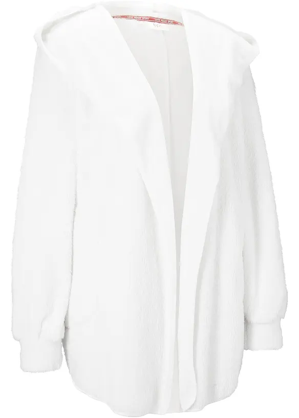 Loungewear Kuschel-Fleece Jacke in weiß von vorne - bpc bonprix collection