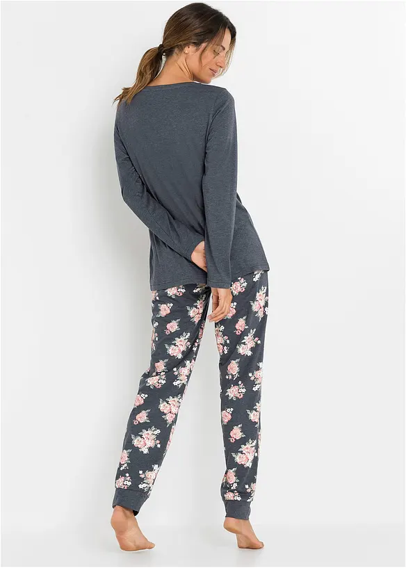 Pyjama mit Bio-Baumwolle in blau von hinten (Totalaufnahme) - bonprix