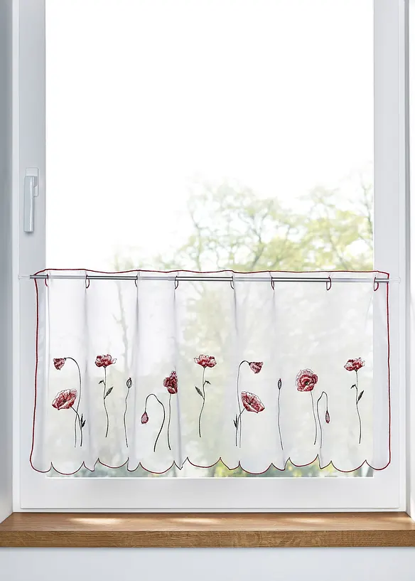 Transparente Scheibengardine mit Blumenstickerei in weiß - bonprix