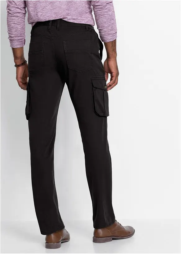 Regular Fit Cargohose mit Dehnbund, Straight in schwarz von hinten - bonprix