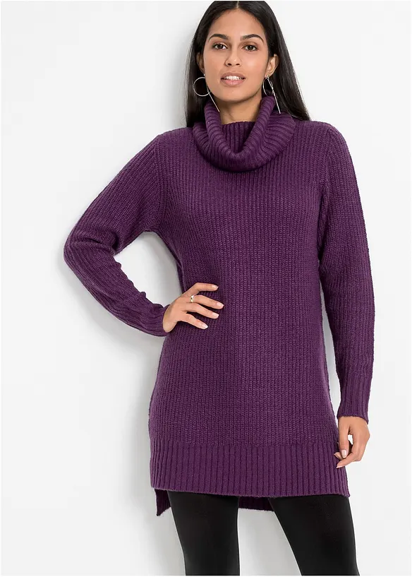 Long-Strickpullover in lila von vorne (im Anschnitt) - bonprix