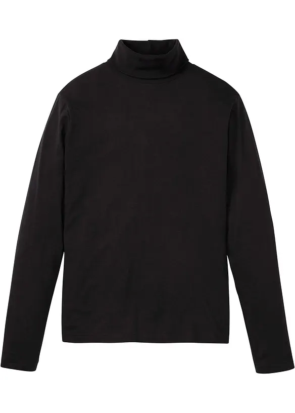 Rollkragen-Langarmshirt aus reiner Bio-Baumwolle in schwarz von vorne - bonprix