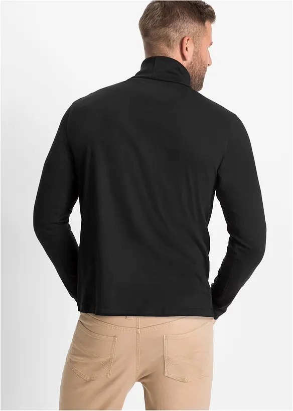 Rollkragen-Langarmshirt aus reiner Bio-Baumwolle in schwarz von hinten (im Anschnitt) - bonprix