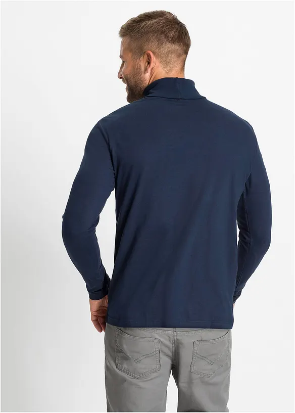Rollkragen-Langarmshirt aus reiner Bio-Baumwolle in blau von hinten (im Anschnitt) - bonprix