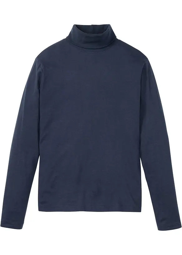 Rollkragen-Langarmshirt aus reiner Bio-Baumwolle in blau von vorne - bonprix