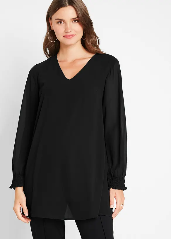 Long- Tunikabluse in schwarz von vorne (im Anschnitt) - bonprix