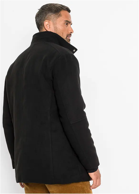 Winterjacke mit Windfang in Wolloptik in schwarz von hinten (im Anschnitt) - bonprix