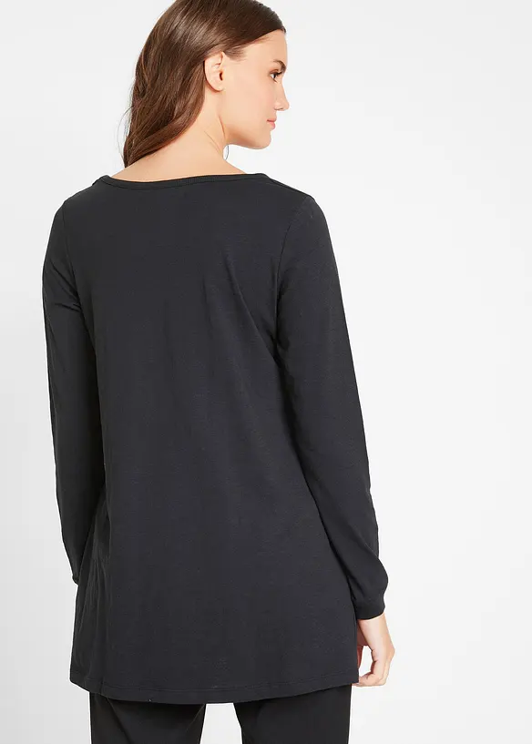 Longshirt aus reiner Baumwolle in schwarz von hinten (im Anschnitt) - bonprix